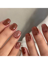 24pcs/Box Square Short Brown Cat Eye Design False Nails Press On Nails Nail Supplies